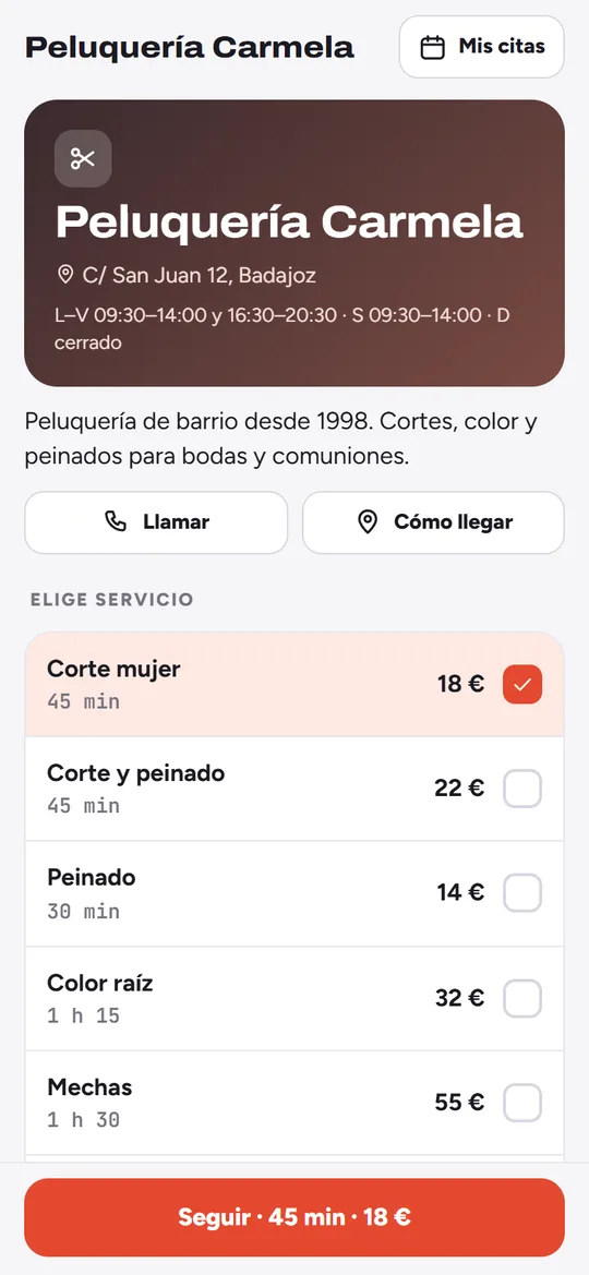 Elegir servicio