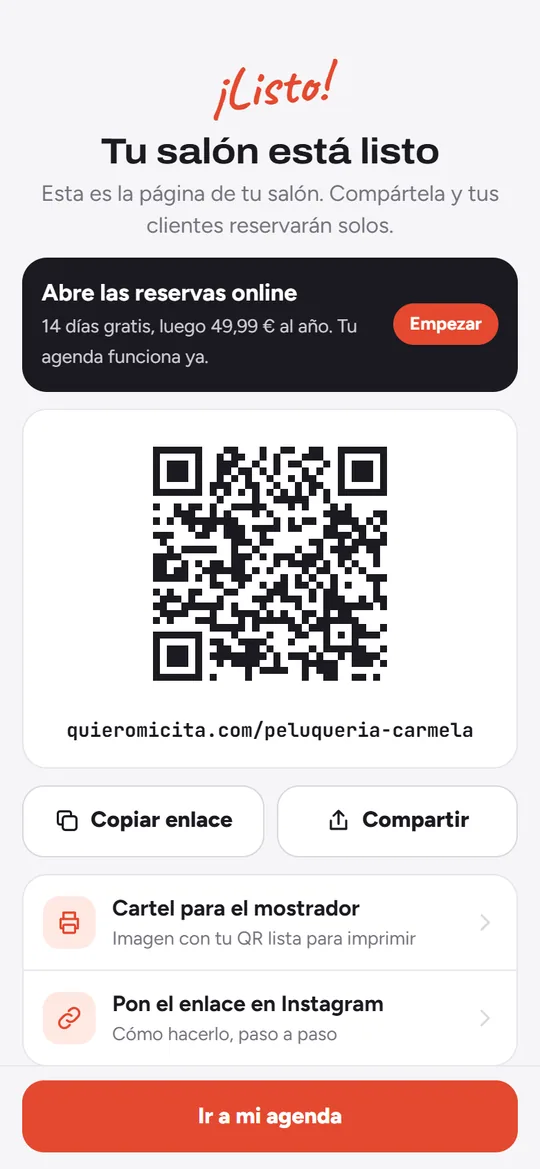 Salón listo con su QR