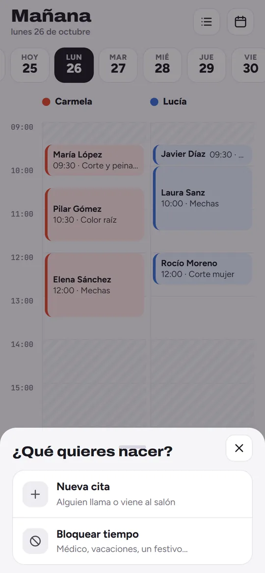 Menú nueva cita