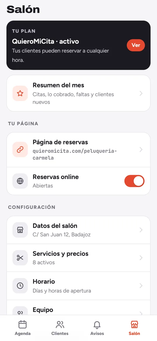 Ajustes del salón